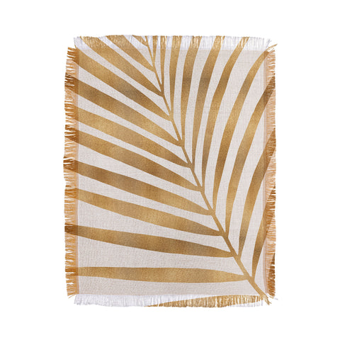Modern Tropical Metallic Gold Palm Leaf Throw Blanket