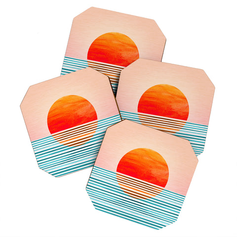 Modern Tropical Minimalist Sunset III Coaster Set