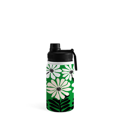 Modern Tropical Mod Flower Garden Black White Water Bottle