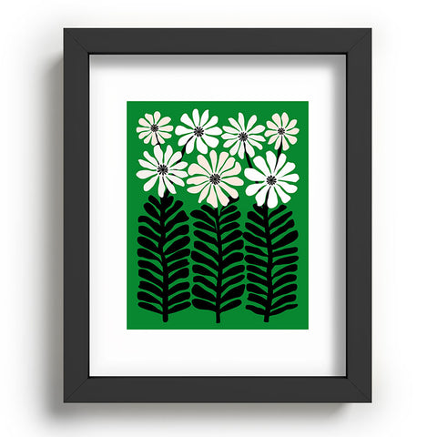 Modern Tropical Mod Flower Garden Black White Recessed Framing Rectangle