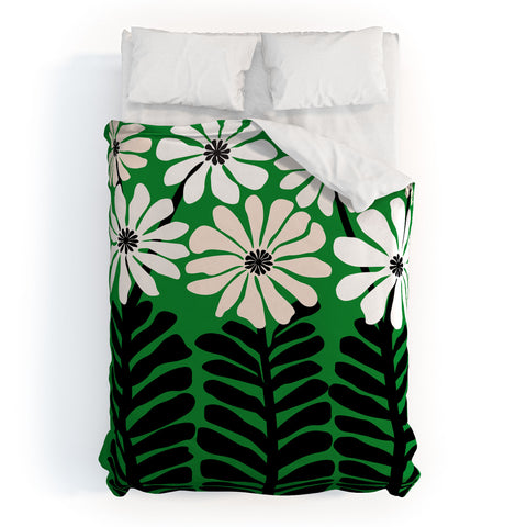 Modern Tropical Mod Flower Garden Black White Duvet Cover