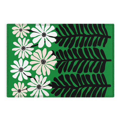 Modern Tropical Mod Flower Garden Black White Outdoor Rug