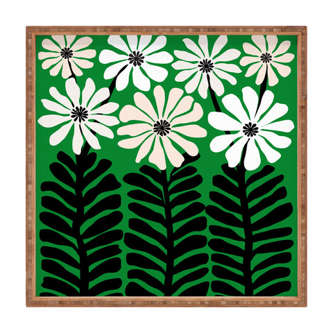 Modern Tropical Mod Flower Garden Black White Square Tray
