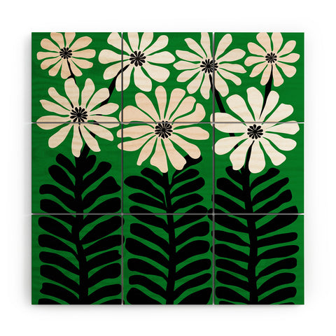 Modern Tropical Mod Flower Garden Black White Wood Wall Mural
