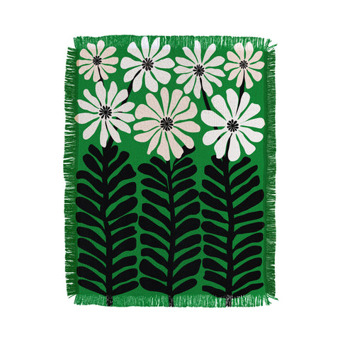 Modern Tropical Mod Flower Garden Black White Throw Blanket
