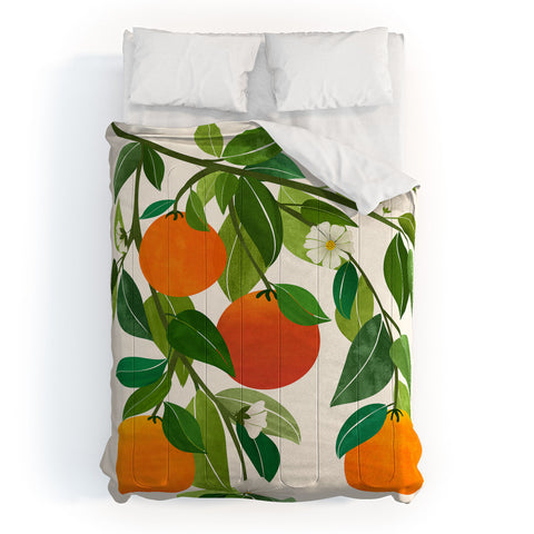 Modern Tropical Oranges and Blossoms II Tropical Fruit Comforter