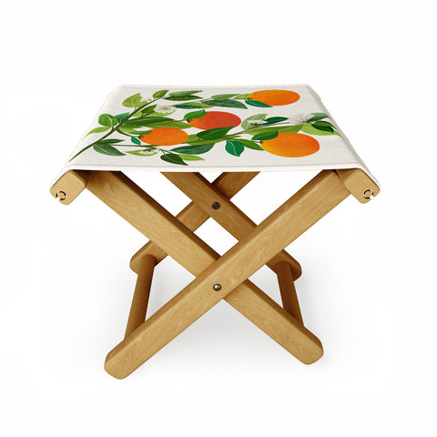 Modern Tropical Oranges and Blossoms II Tropical Fruit Folding Stool