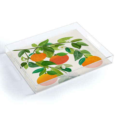Modern Tropical Oranges and Blossoms II Tropical Fruit Acrylic Tray