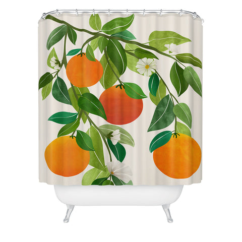 Modern Tropical Oranges and Blossoms II Tropical Fruit Shower Curtain