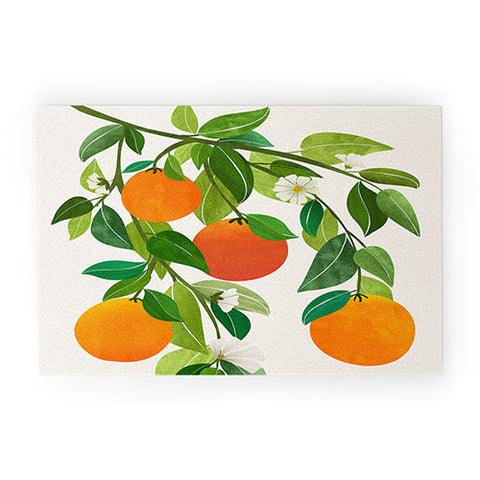 Modern Tropical Oranges and Blossoms II Tropical Fruit Welcome Mat