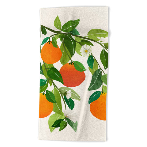 Modern Tropical Oranges and Blossoms II Tropical Fruit Beach Towel