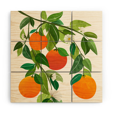 Modern Tropical Oranges and Blossoms II Tropical Fruit Wood Wall Mural