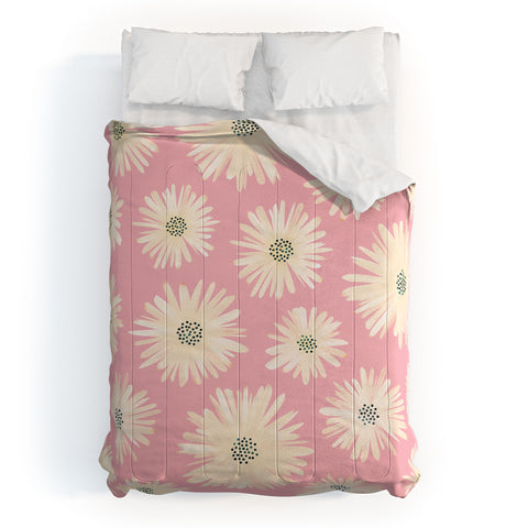Modern Tropical Playful Pink Floral Comforter