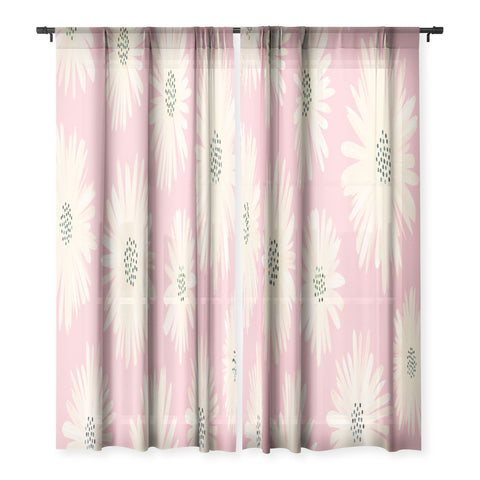 Modern Tropical Playful Pink Floral Sheer Non Repeat