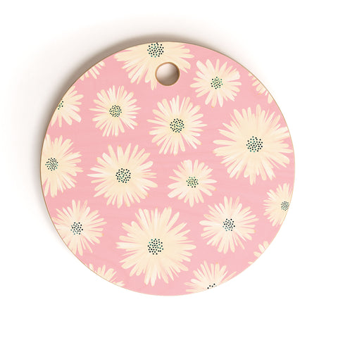 Modern Tropical Playful Pink Floral Cutting Board Round