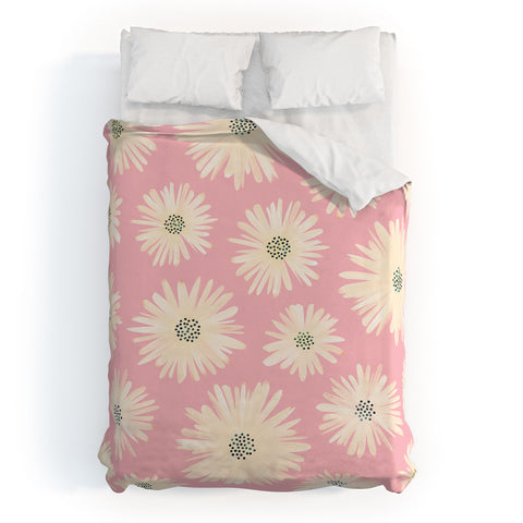Modern Tropical Playful Pink Floral Duvet Cover