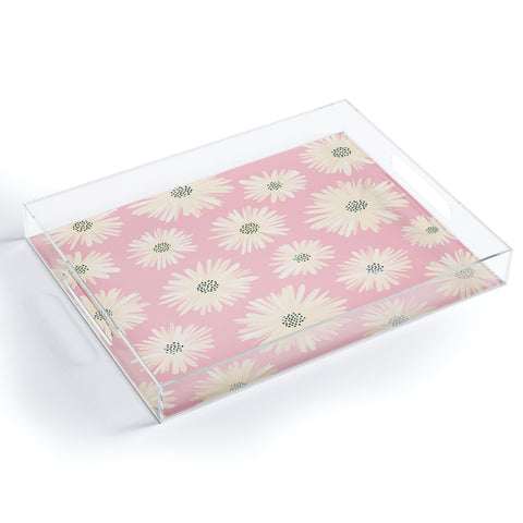 Modern Tropical Playful Pink Floral Acrylic Tray