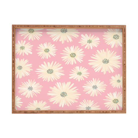Modern Tropical Playful Pink Floral Rectangular Tray