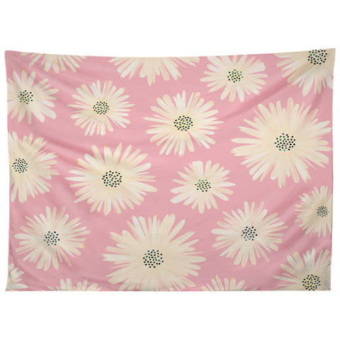 Modern Tropical Playful Pink Floral Tapestry