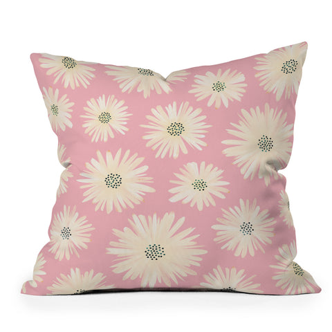 Modern Tropical Playful Pink Floral Throw Pillow