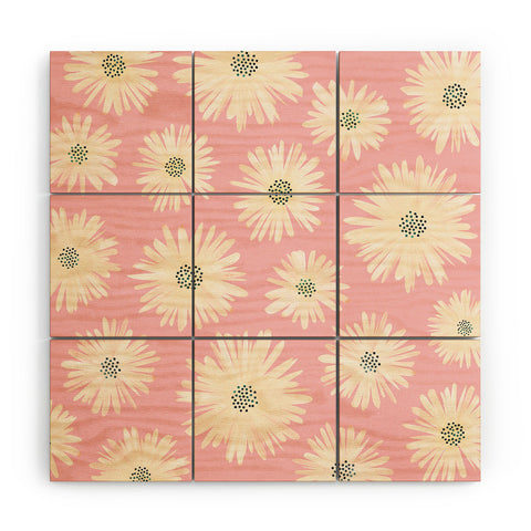 Modern Tropical Playful Pink Floral Wood Wall Mural