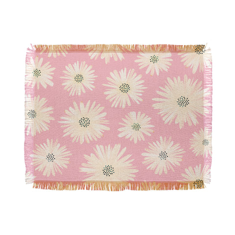 Modern Tropical Playful Pink Floral Throw Blanket