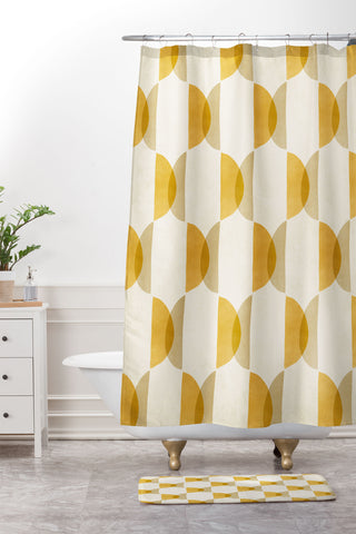 Modern Tropical Shape Study in Gold Geometric Shower Curtain And Mat