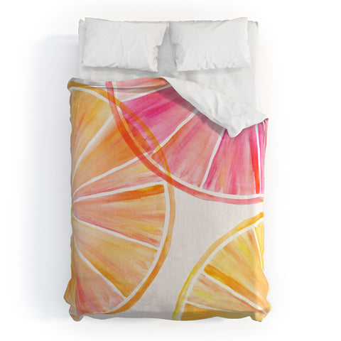 Modern Tropical Summer Citrus Party Duvet Cover