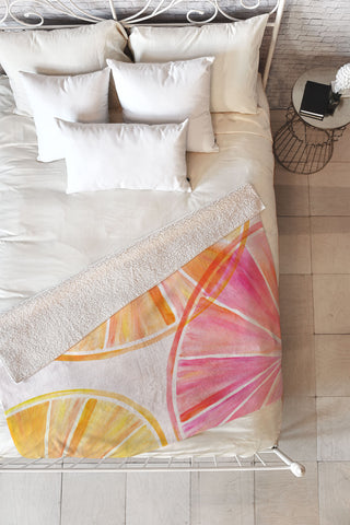Modern Tropical Summer Citrus Party Fleece Throw Blanket