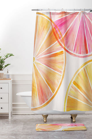 Modern Tropical Summer Citrus Party Shower Curtain And Mat