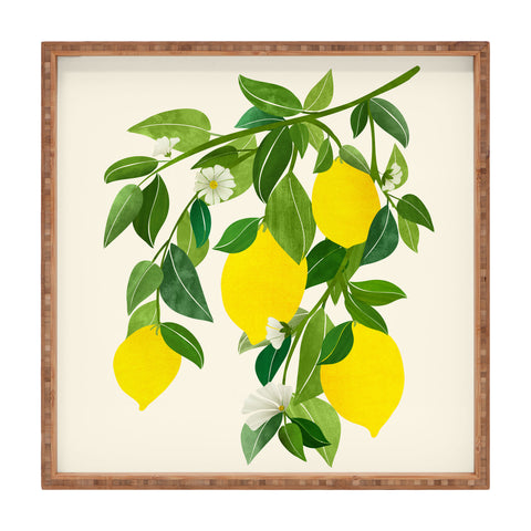Modern Tropical Summer Lemons Tropical Fruit Square Tray