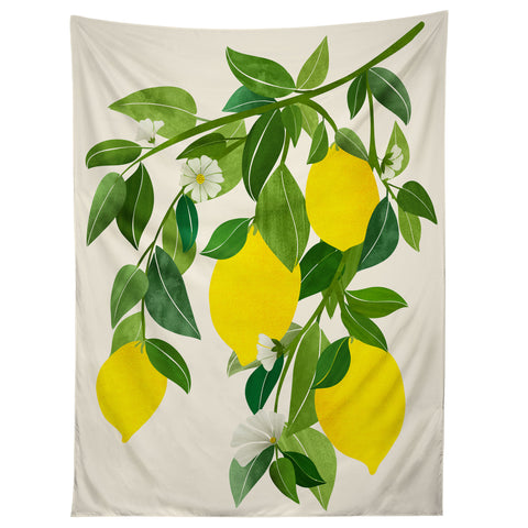 Modern Tropical Summer Lemons Tropical Fruit Tapestry