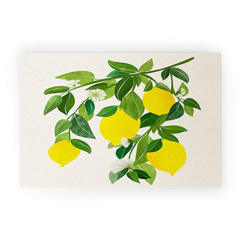 Modern Tropical Summer Lemons Tropical Fruit Welcome Mat
