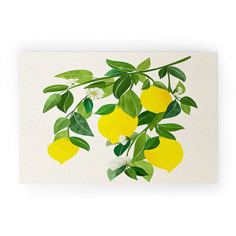 Modern Tropical Summer Lemons Tropical Fruit Welcome Mat
