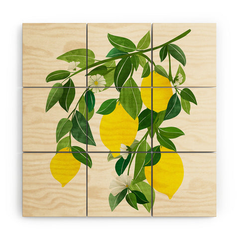 Modern Tropical Summer Lemons Tropical Fruit Wood Wall Mural