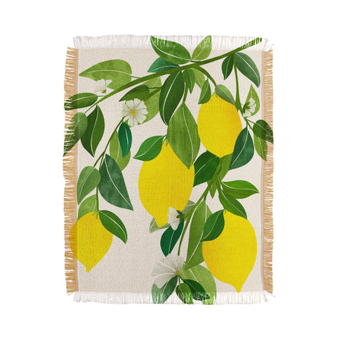 Modern Tropical Summer Lemons Tropical Fruit Throw Blanket
