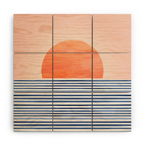 Modern Tropical Summer Sunrise Wood Wall Mural