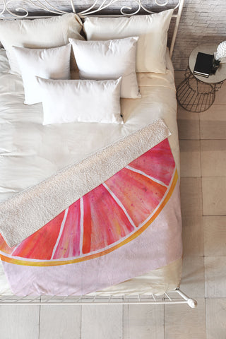 Modern Tropical Sunny Grapefruit Watercolor Fleece Throw Blanket