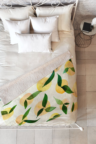 Modern Tropical Sunny Lemon Print Yellow Fleece Throw Blanket