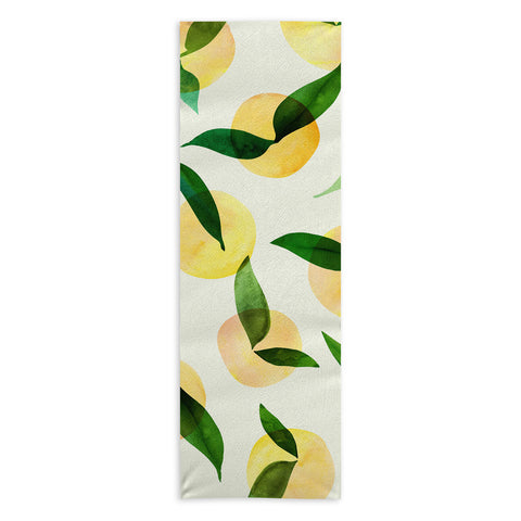 Modern Tropical Sunny Lemon Print Yellow Yoga Towel