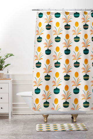Modern Tropical Sunny Tropics Pattern Shower Curtain And Mat