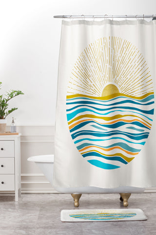Modern Tropical Sunrise At Sea Shower Curtain And Mat