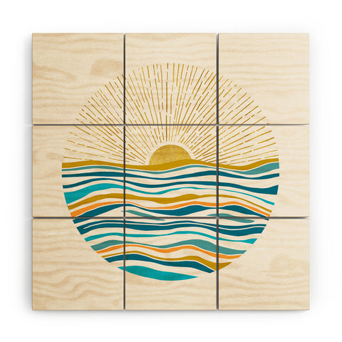 Modern Tropical Sunrise At Sea Wood Wall Mural