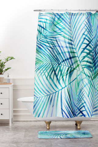 Modern Tropical Tropical Palm Pattern Shower Curtain And Mat