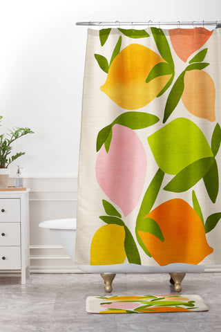 Modern Tropical Wild Mango Shower Curtain And Mat