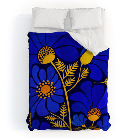 Modern Tropical Wildflower Garden Duvet Cover