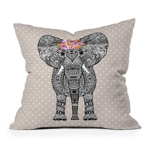 Monika Strigel 1P FLOWER GIRL ELEPHANT GREIGE Throw Pillow