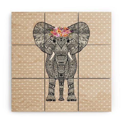 Monika Strigel 1P FLOWER GIRL ELEPHANT GREIGE Wood Wall Mural
