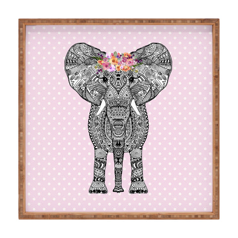 Monika Strigel 1P FLOWER GIRL ELEPHANT PINK Square Tray