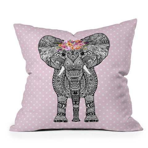 Monika Strigel 1P FLOWER GIRL ELEPHANT PINK Throw Pillow